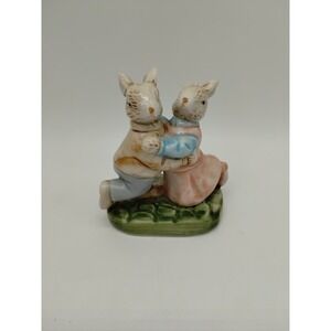 Dancing Bunnies Porcelain Figurine 3.5" Tall Easter Vintage